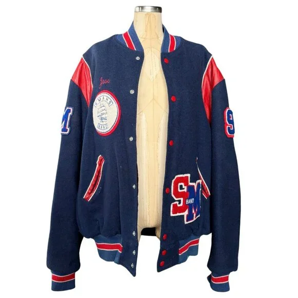 Vintage Holloway Varsity Jacket SMHS Band Drumline Wool Leather Sleeves USA XL - Picture 1 of 8